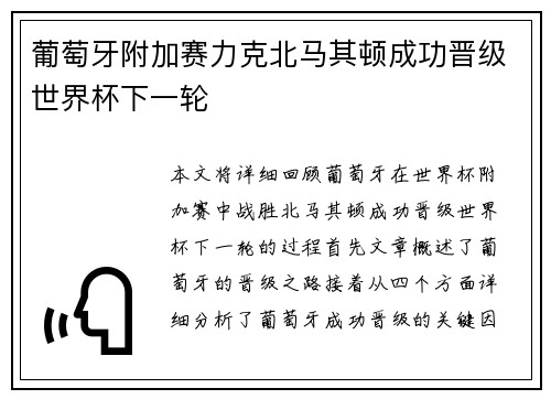葡萄牙附加赛力克北马其顿成功晋级世界杯下一轮 葡萄牙附加赛力克北马其顿成功晋级世界杯下一轮